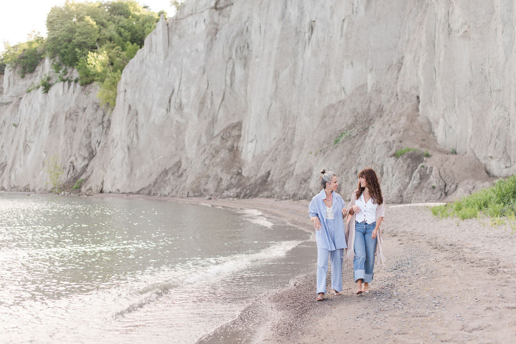 Friends walking together on the beach in the afternoon