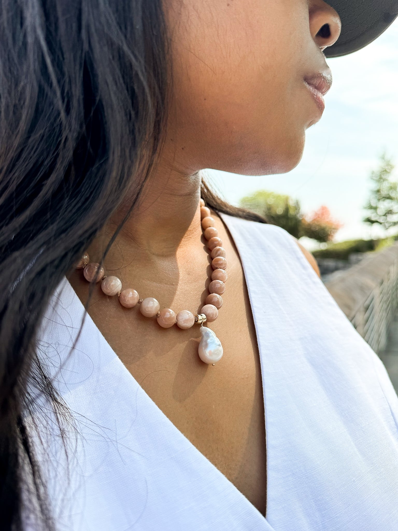 Sunstone Mama Necklace with Baroque Pearl