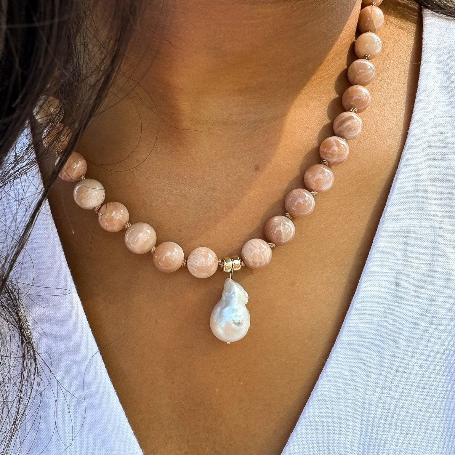 Sunstone Mama Necklace with Baroque Pearl