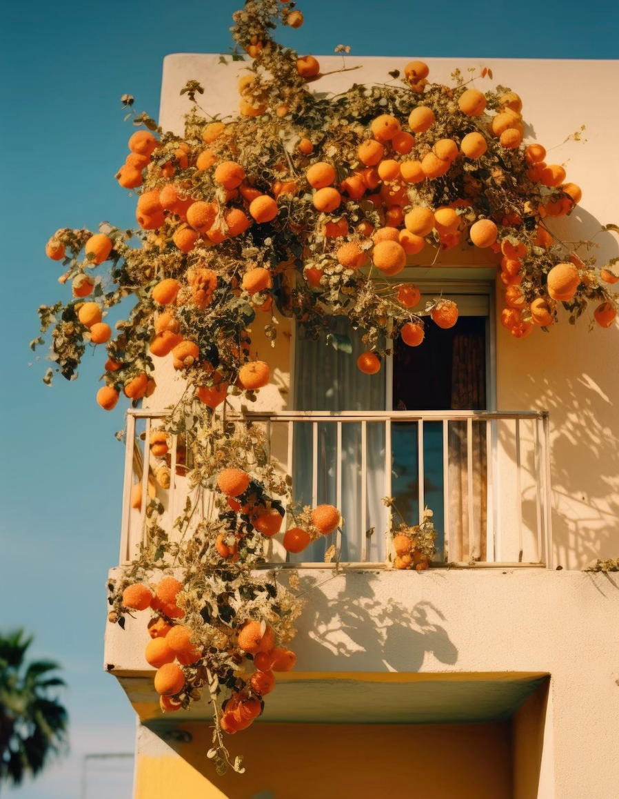 beautiful oranges vine hanging from rooftop